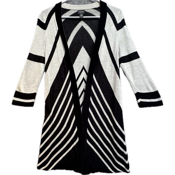 Travelers Chico's Open Front Cardigan Women S Ivory Black Geometric Chevron - Picture 1 of 7